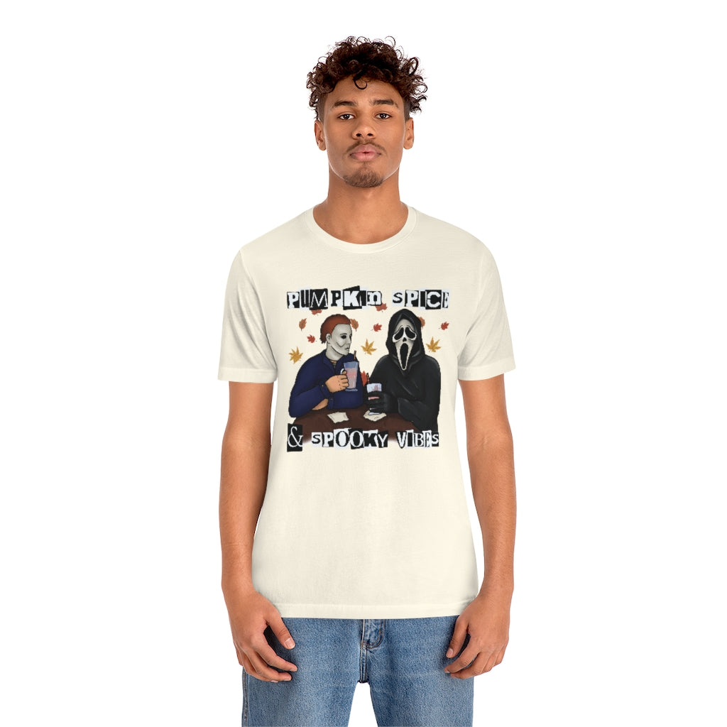 "Pumpkin Spice & Spooky Vibes" Horror Movie Tee - Unisex Shirt