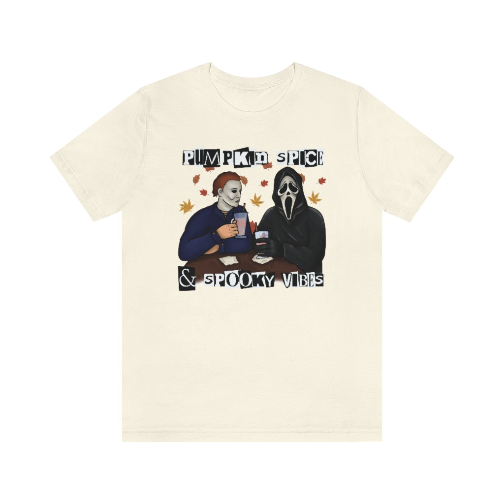 "Pumpkin Spice & Spooky Vibes" Horror Movie Tee - Unisex Shirt