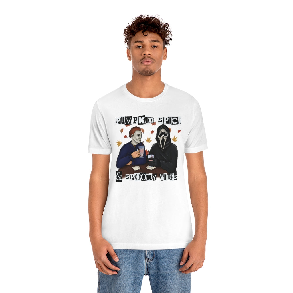 "Pumpkin Spice & Spooky Vibes" Horror Movie Tee - Unisex Shirt