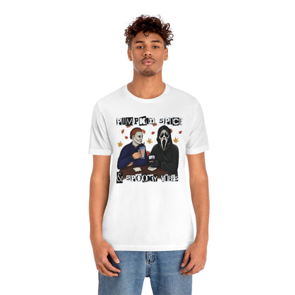 "Pumpkin Spice & Spooky Vibes" Horror Movie Tee - Unisex Shirt