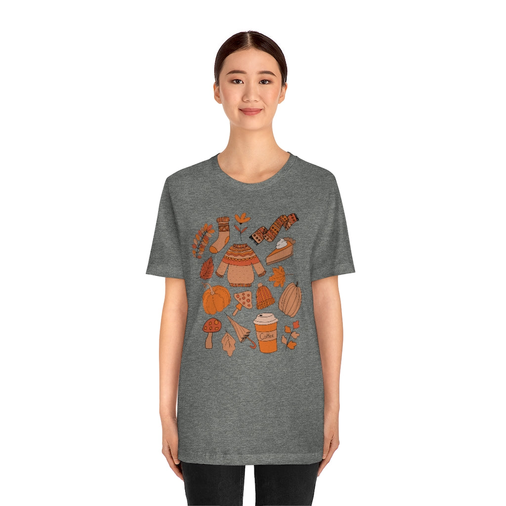 Pumpkin Spice And Mushrooms Fall Doodles Tee - Unisex Shirt