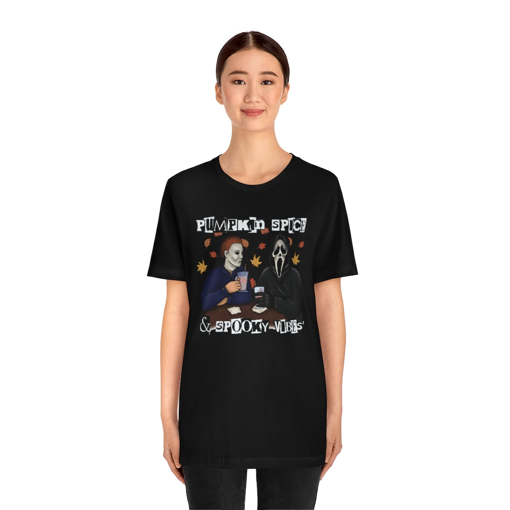 "Pumpkin Spice & Spooky Vibes" Horror Movie Tee - Unisex Shirt
