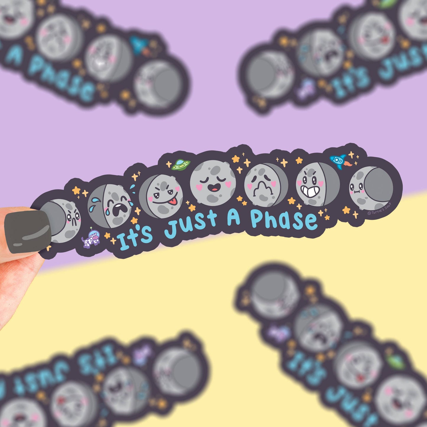 "It's Just a Phase" Moon Large Bumper Vinyl Sticker (Turtle's Soup)