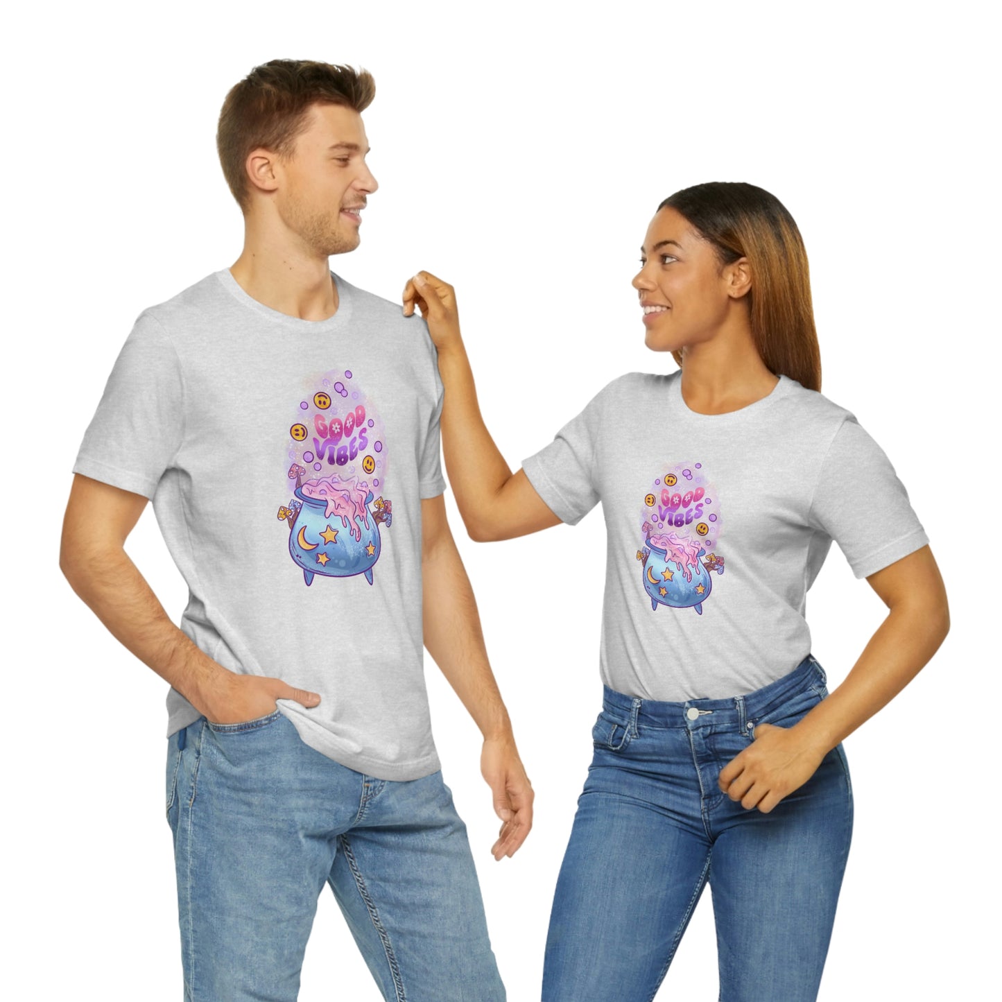 Witchy Good Vibes Smiley Cauldron Tee - Unisex Shirt