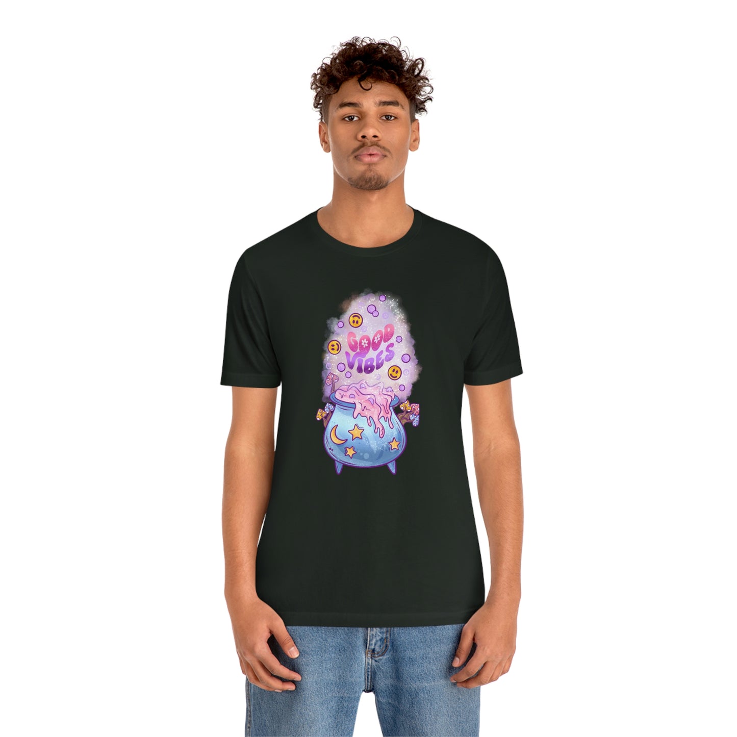 Witchy Good Vibes Smiley Cauldron Tee - Unisex Shirt