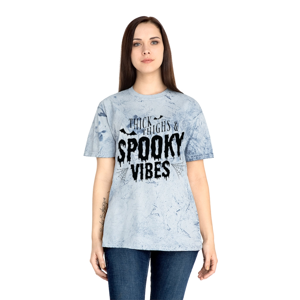 "Thick Thighs & Spooky Vibes" Colorblast Tee - Unisex Shirt