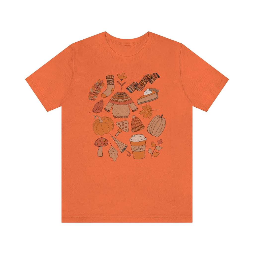 Pumpkin Spice And Mushrooms Fall Doodles Tee - Unisex Shirt