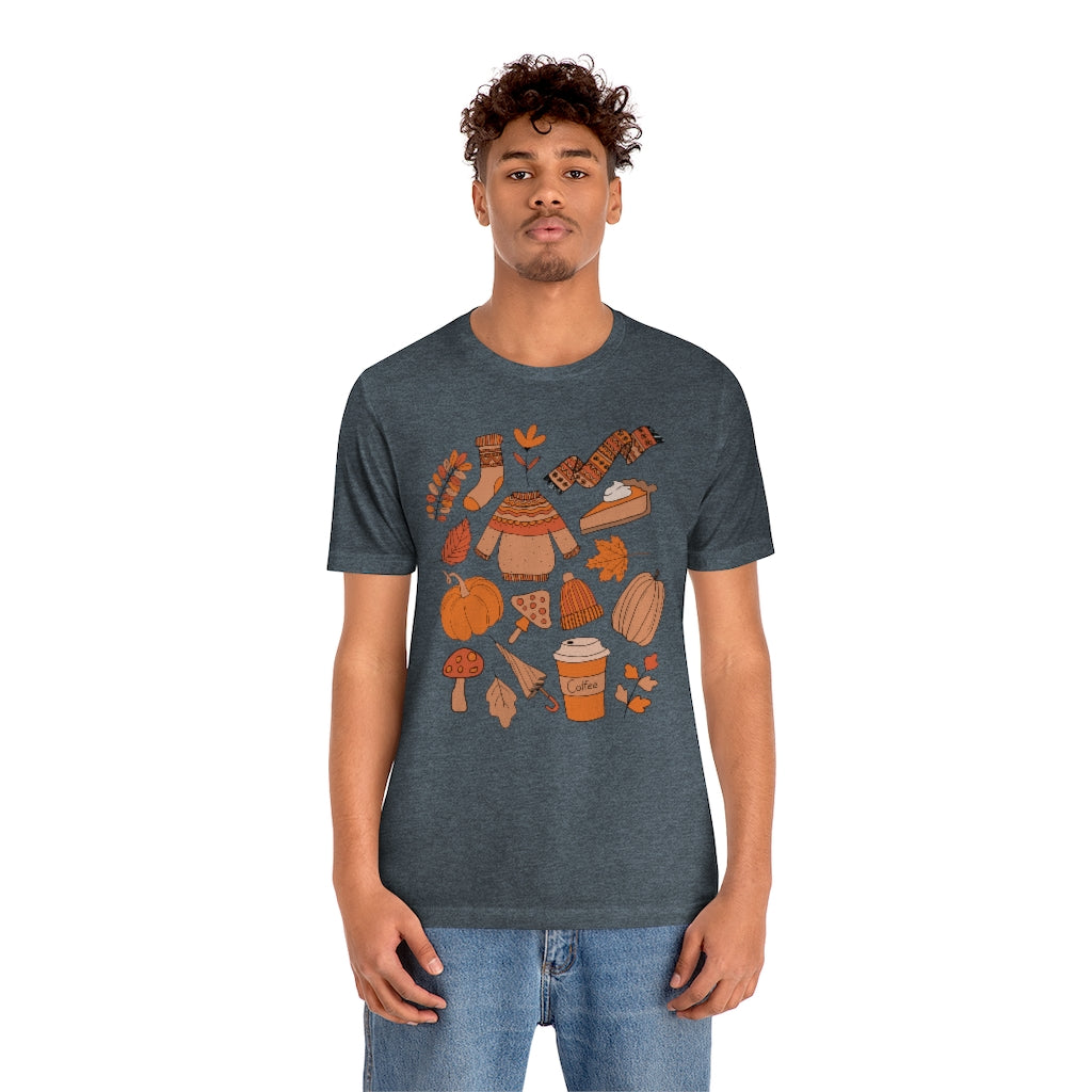 Pumpkin Spice And Mushrooms Fall Doodles Tee - Unisex Shirt