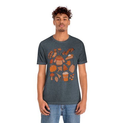 Pumpkin Spice And Mushrooms Fall Doodles Tee - Unisex Shirt