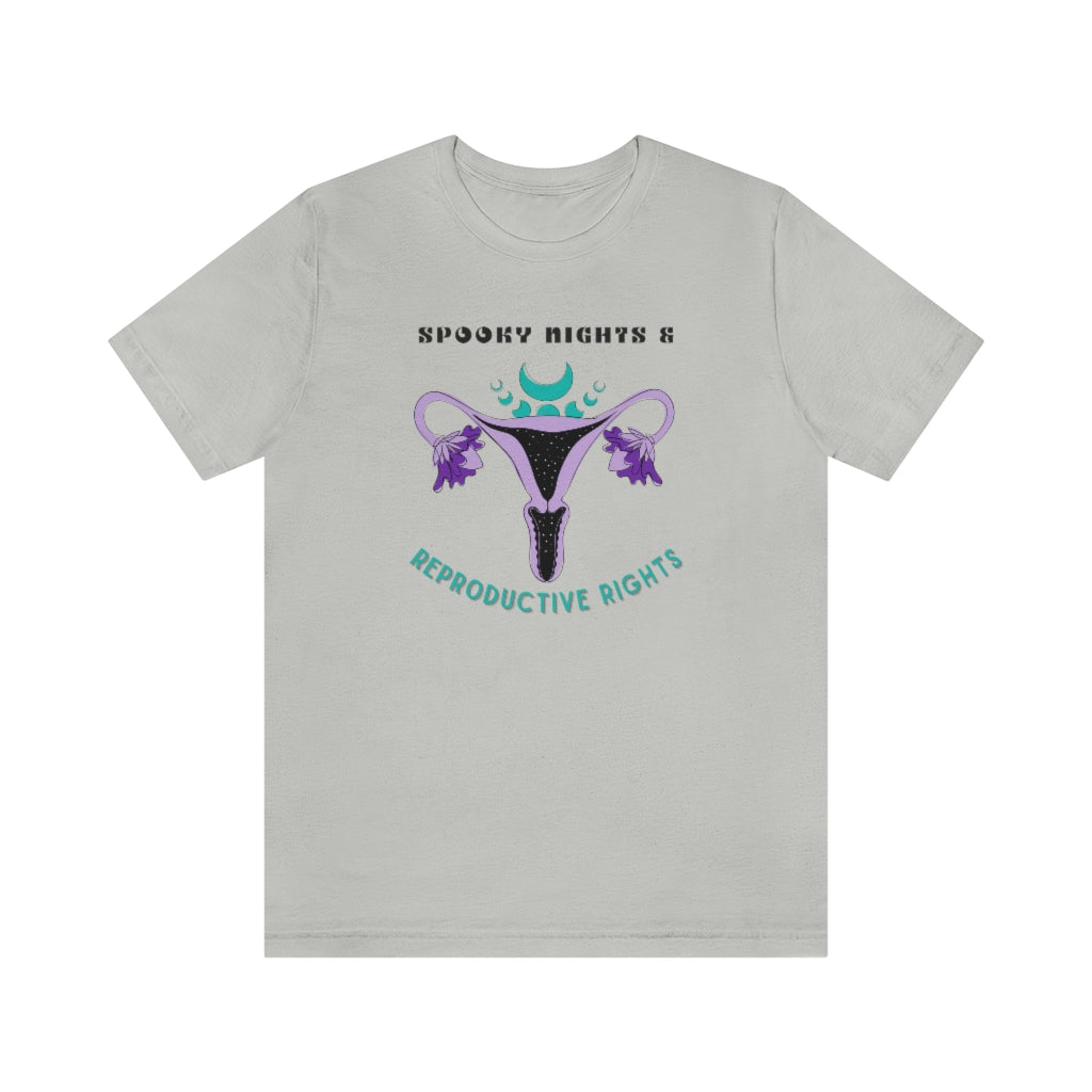 "Spooky Nights & Reproductive Rights" Purple Uterus And Teal Moon Phases Tee - Unisex Shirt