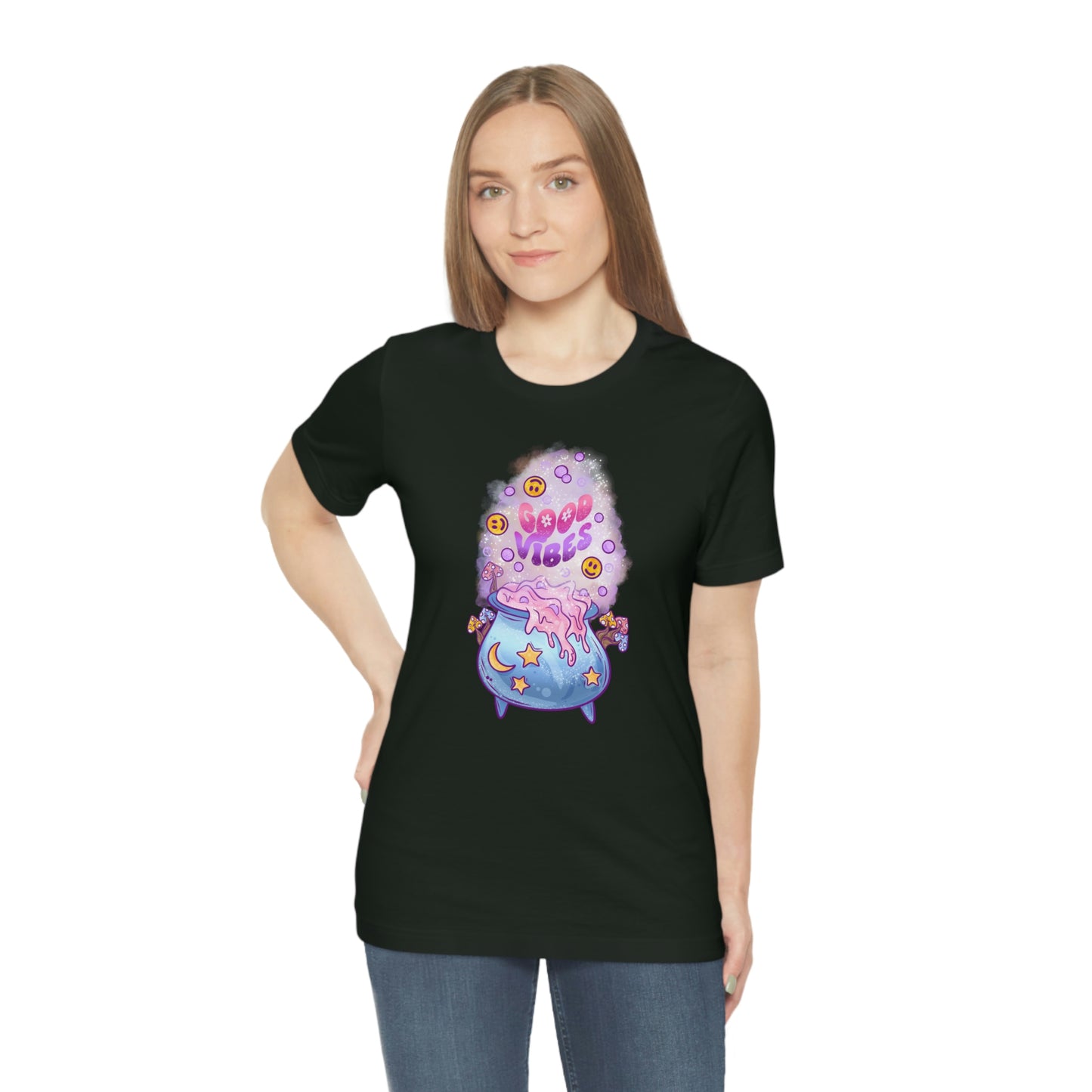 Witchy Good Vibes Smiley Cauldron Tee - Unisex Shirt
