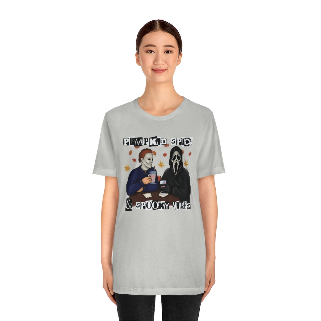 "Pumpkin Spice & Spooky Vibes" Horror Movie Tee - Unisex Shirt