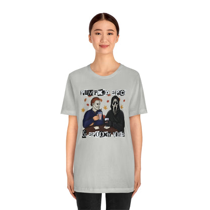 "Pumpkin Spice & Spooky Vibes" Horror Movie Tee - Unisex Shirt