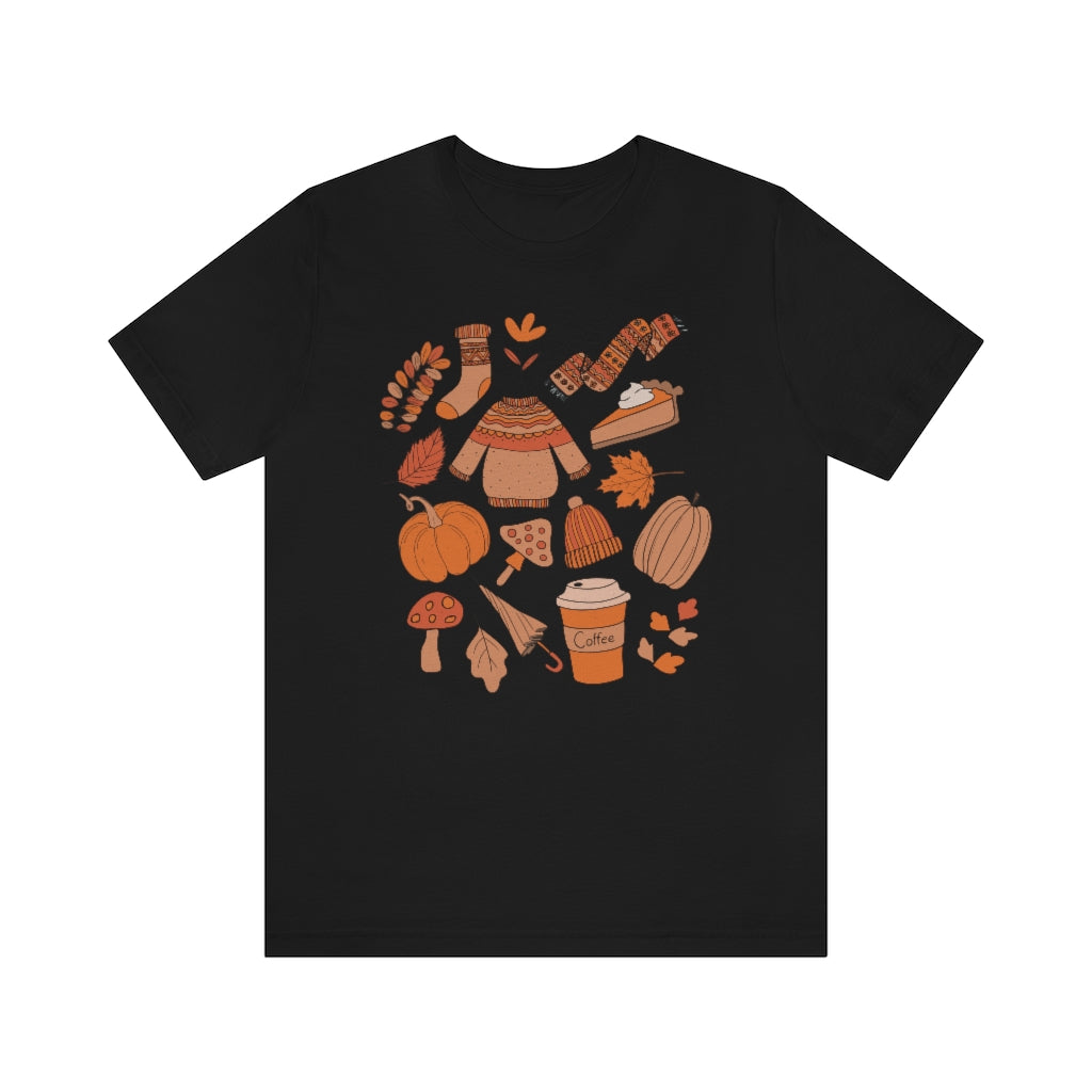 Pumpkin Spice And Mushrooms Fall Doodles Tee - Unisex Shirt