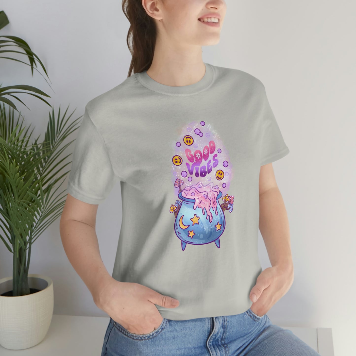 Witchy Good Vibes Smiley Cauldron Tee - Unisex Shirt