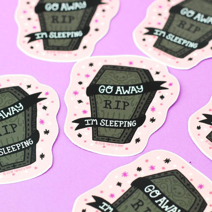 "Go Away I'm Sleeping" Coffin Goth Vinyl Sticker (Turtle's Soup)