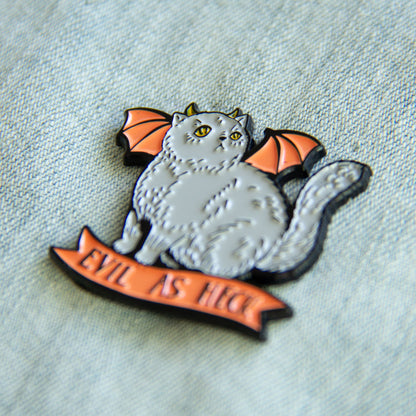 "Evil As Heck" Devil Cat With Wings Enamel Pin