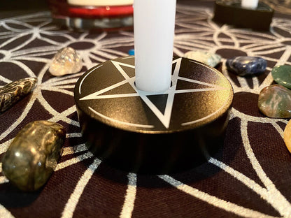 Black Pentagram Spell Candle Holder