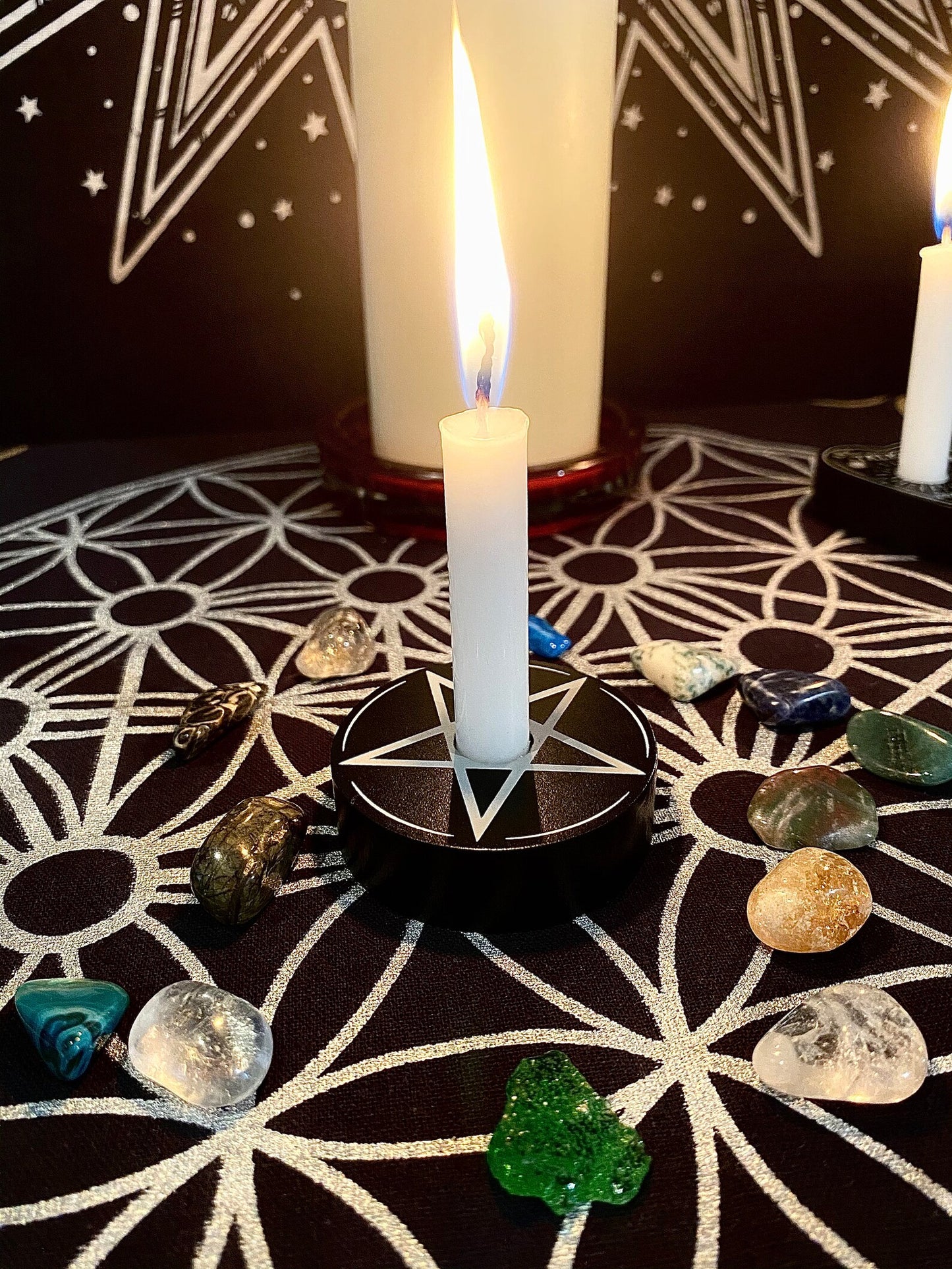 Black Pentagram Spell Candle Holder