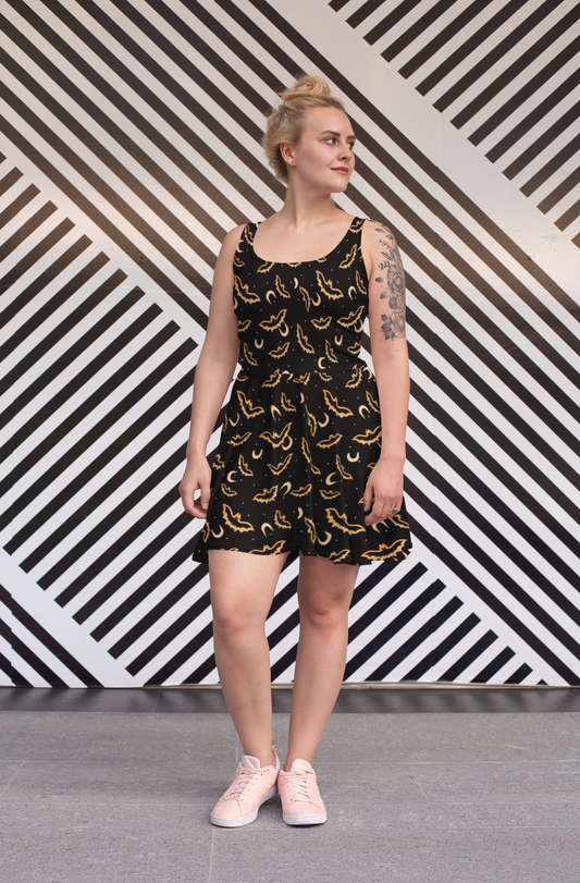 Spooky Black And Orange Bat - Women's Skater Dress