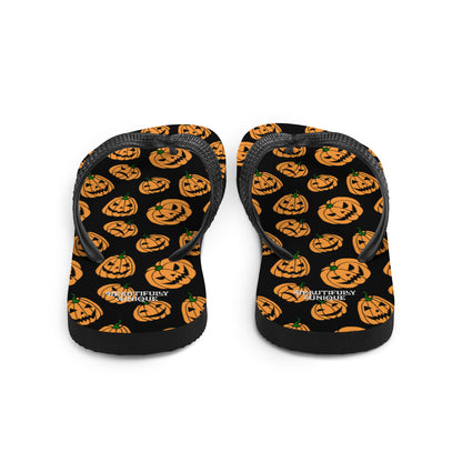 Orange And Black Jack-O-Lanterns Flip-Flops