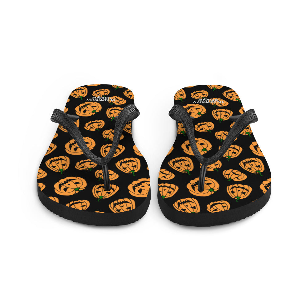 Orange And Black Jack-O-Lanterns Flip-Flops