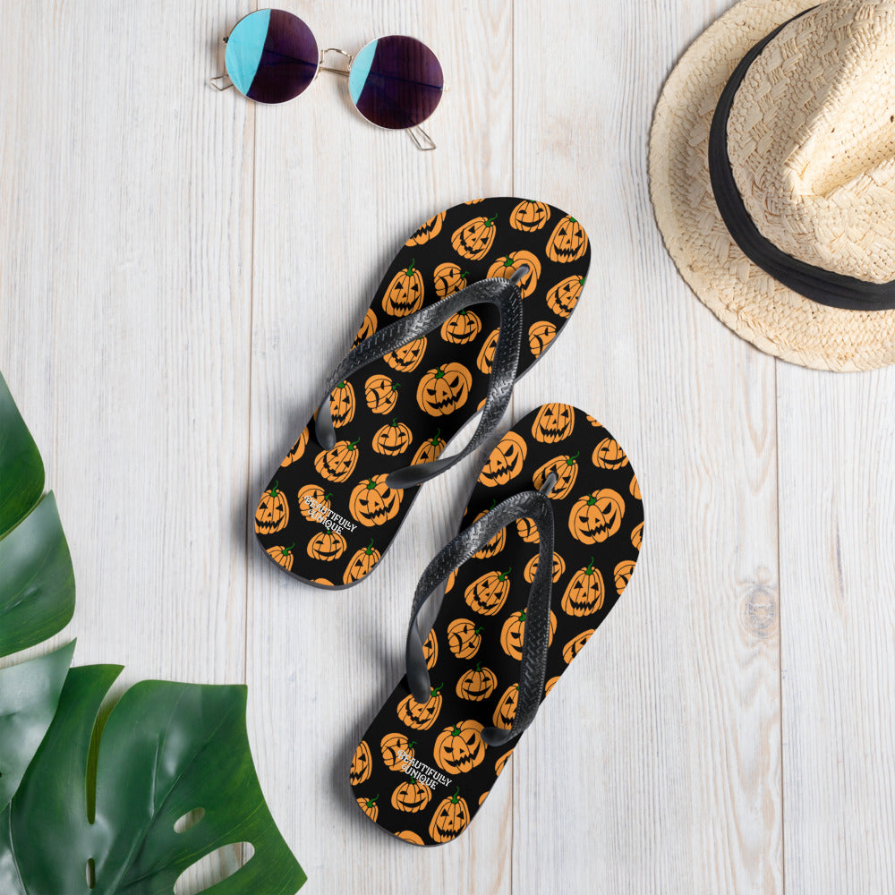 Orange And Black Jack-O-Lanterns Flip-Flops