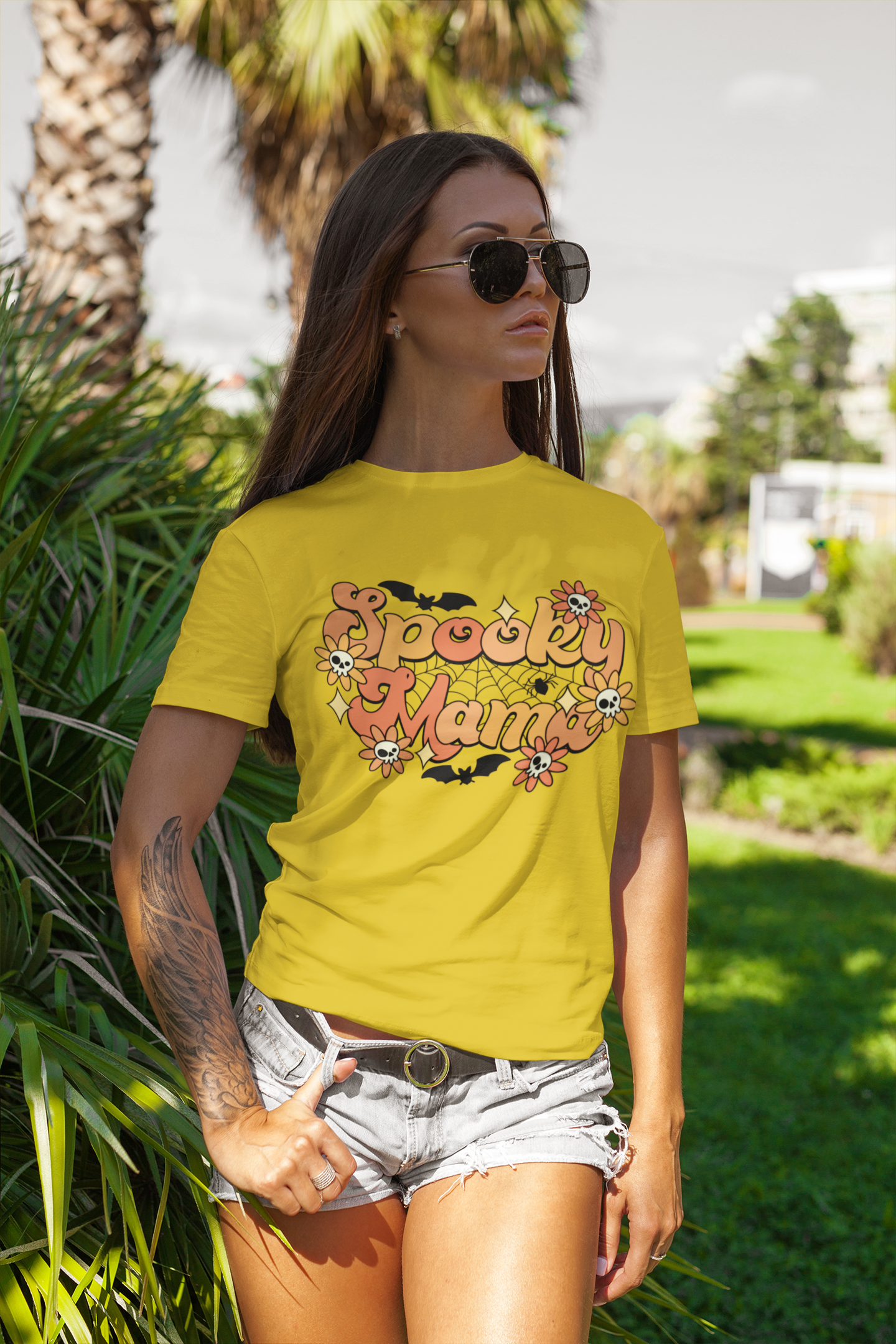 Bats Flowers And Skulls Summer "Spooky Mama" Tee - Unisex Shirt