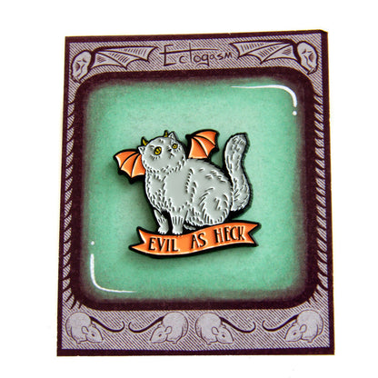 "Evil As Heck" Devil Cat With Wings Enamel Pin